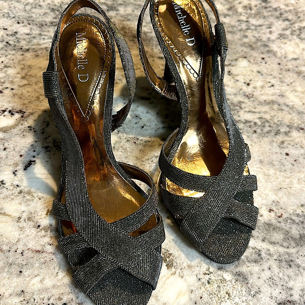 Michelle D Sparkly Heels neutral Pewter color - size 9.5 with 3” heels